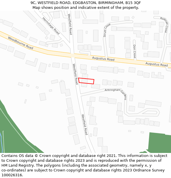 9C, WESTFIELD ROAD, EDGBASTON, BIRMINGHAM, B15 3QF: Location map and indicative extent of plot