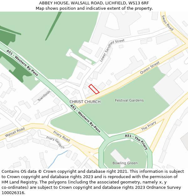 ABBEY HOUSE, WALSALL ROAD, LICHFIELD, WS13 6RF: Location map and indicative extent of plot