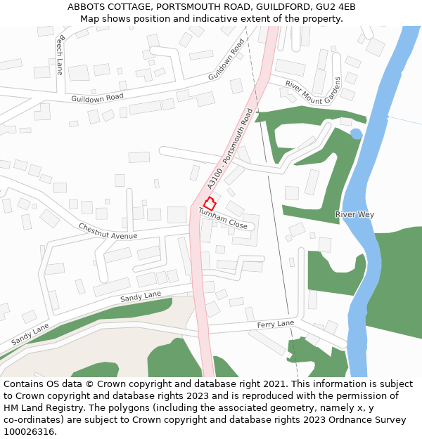 ABBOTS COTTAGE, PORTSMOUTH ROAD, GUILDFORD, GU2 4EB: Location map and indicative extent of plot