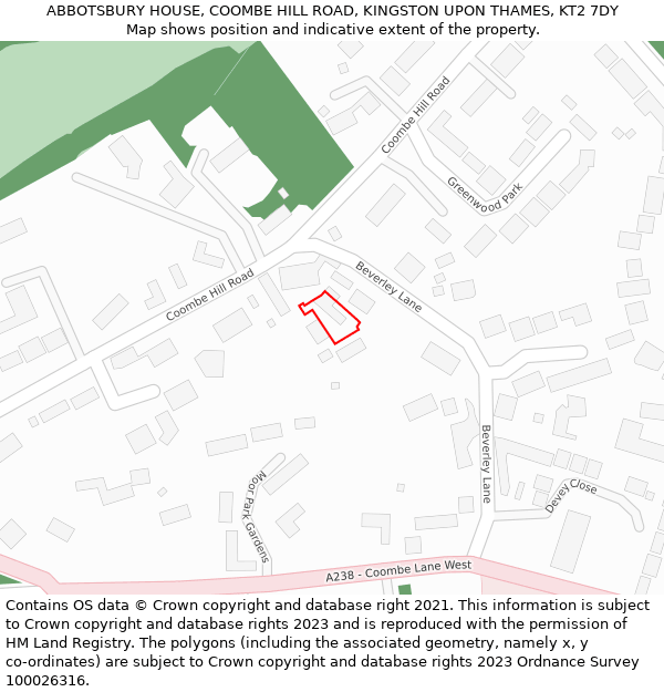 ABBOTSBURY HOUSE, COOMBE HILL ROAD, KINGSTON UPON THAMES, KT2 7DY: Location map and indicative extent of plot