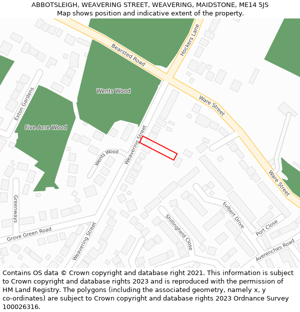 ABBOTSLEIGH, WEAVERING STREET, WEAVERING, MAIDSTONE, ME14 5JS: Location map and indicative extent of plot