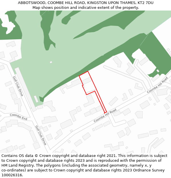 ABBOTSWOOD, COOMBE HILL ROAD, KINGSTON UPON THAMES, KT2 7DU: Location map and indicative extent of plot