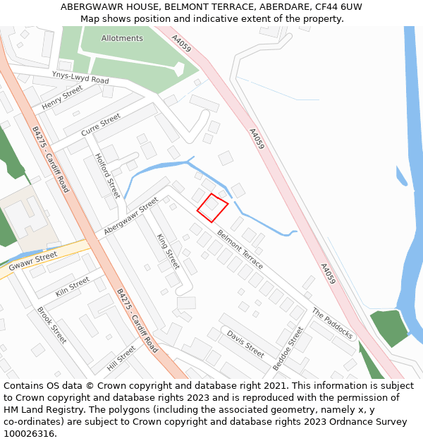 ABERGWAWR HOUSE, BELMONT TERRACE, ABERDARE, CF44 6UW: Location map and indicative extent of plot