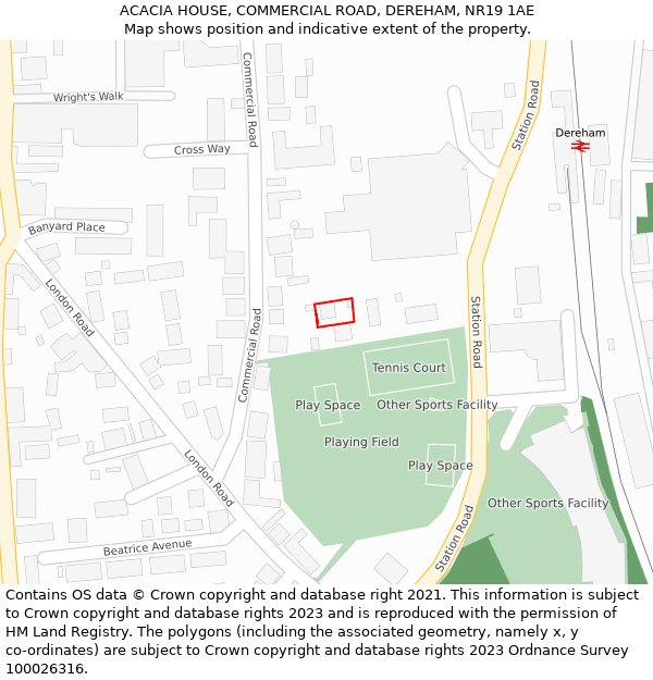 ACACIA HOUSE, COMMERCIAL ROAD, DEREHAM, NR19 1AE: Location map and indicative extent of plot