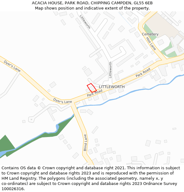 ACACIA HOUSE, PARK ROAD, CHIPPING CAMPDEN, GL55 6EB: Location map and indicative extent of plot