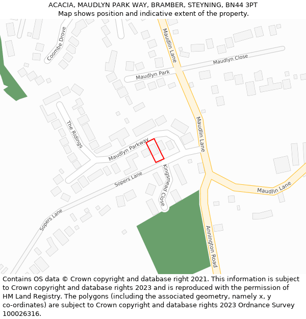 ACACIA, MAUDLYN PARK WAY, BRAMBER, STEYNING, BN44 3PT: Location map and indicative extent of plot