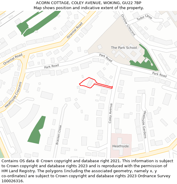 ACORN COTTAGE, COLEY AVENUE, WOKING, GU22 7BP: Location map and indicative extent of plot