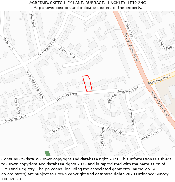 ACREFAIR, SKETCHLEY LANE, BURBAGE, HINCKLEY, LE10 2NG: Location map and indicative extent of plot