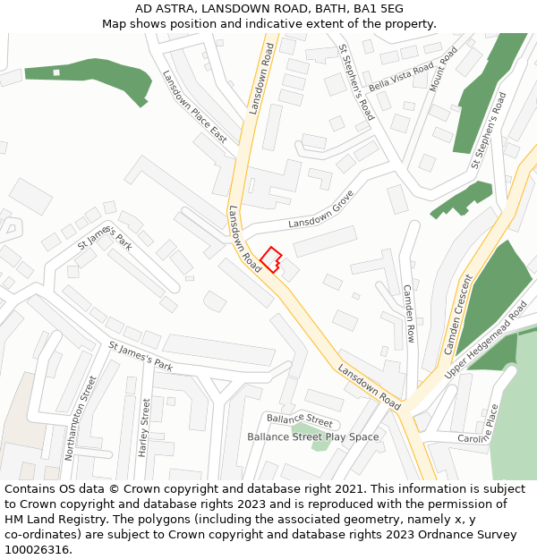 AD ASTRA, LANSDOWN ROAD, BATH, BA1 5EG: Location map and indicative extent of plot