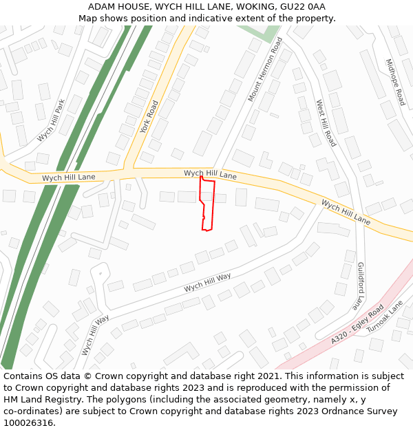 ADAM HOUSE, WYCH HILL LANE, WOKING, GU22 0AA: Location map and indicative extent of plot