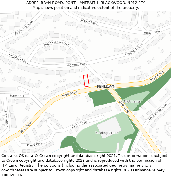 ADREF, BRYN ROAD, PONTLLANFRAITH, BLACKWOOD, NP12 2EY: Location map and indicative extent of plot