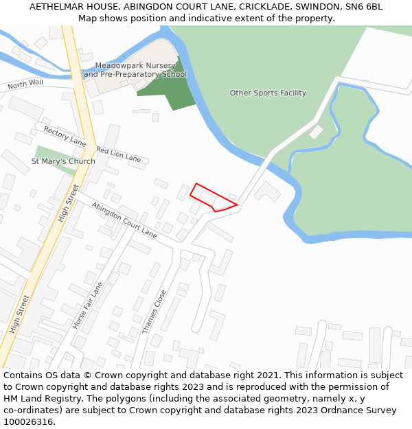 AETHELMAR HOUSE, ABINGDON COURT LANE, CRICKLADE, SWINDON, SN6 6BL: Location map and indicative extent of plot