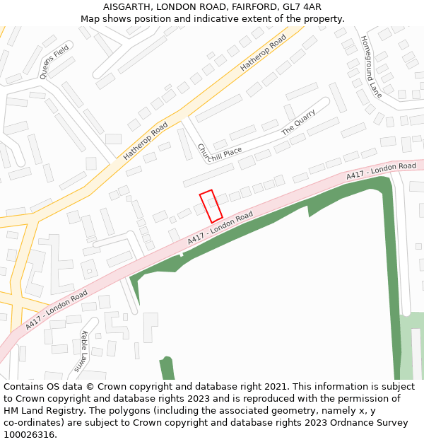 AISGARTH, LONDON ROAD, FAIRFORD, GL7 4AR: Location map and indicative extent of plot