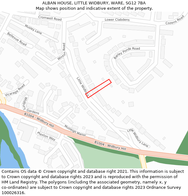 ALBAN HOUSE, LITTLE WIDBURY, WARE, SG12 7BA: Location map and indicative extent of plot