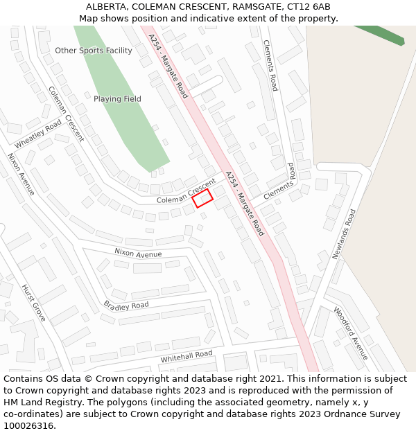 ALBERTA, COLEMAN CRESCENT, RAMSGATE, CT12 6AB: Location map and indicative extent of plot