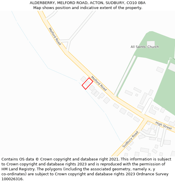 ALDERBERRY, MELFORD ROAD, ACTON, SUDBURY, CO10 0BA: Location map and indicative extent of plot