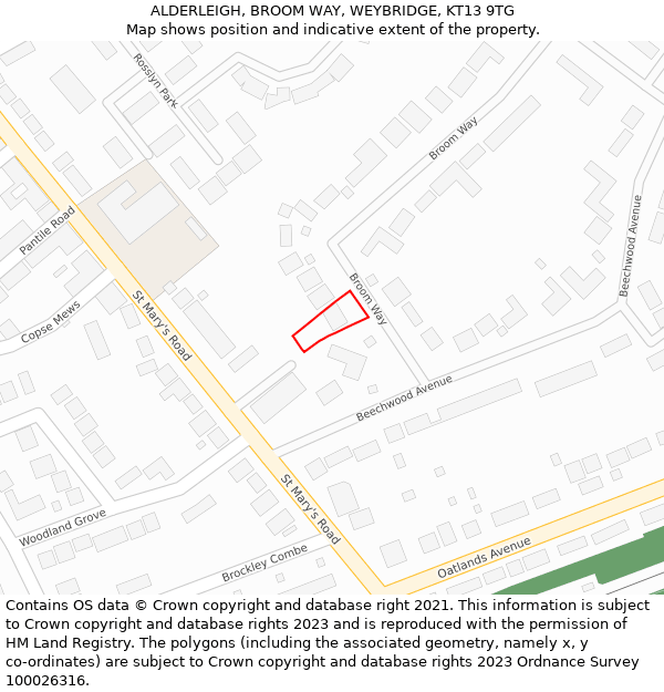 ALDERLEIGH, BROOM WAY, WEYBRIDGE, KT13 9TG: Location map and indicative extent of plot
