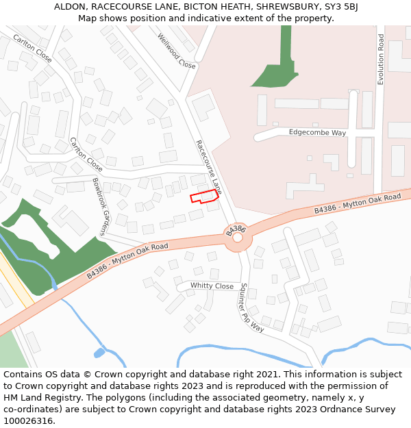 ALDON, RACECOURSE LANE, BICTON HEATH, SHREWSBURY, SY3 5BJ: Location map and indicative extent of plot