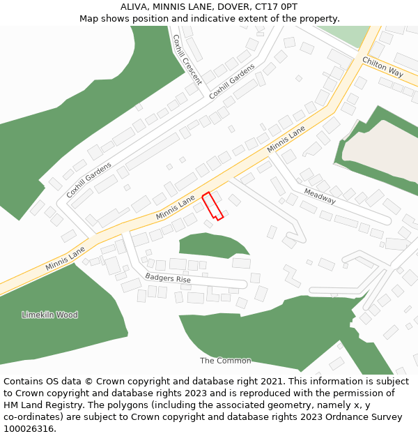 ALIVA, MINNIS LANE, DOVER, CT17 0PT: Location map and indicative extent of plot