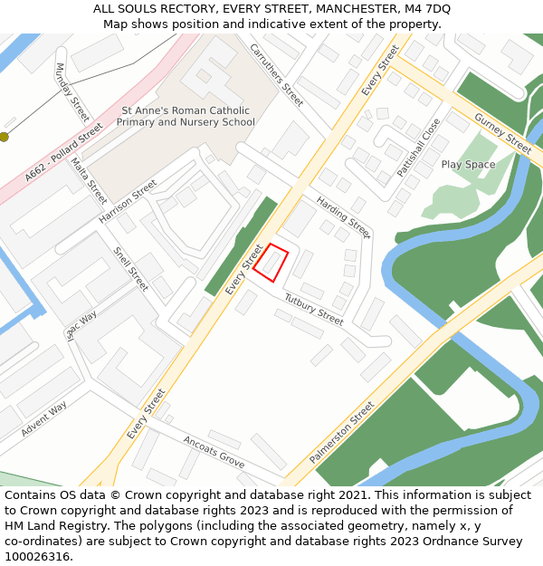 ALL SOULS RECTORY, EVERY STREET, MANCHESTER, M4 7DQ: Location map and indicative extent of plot