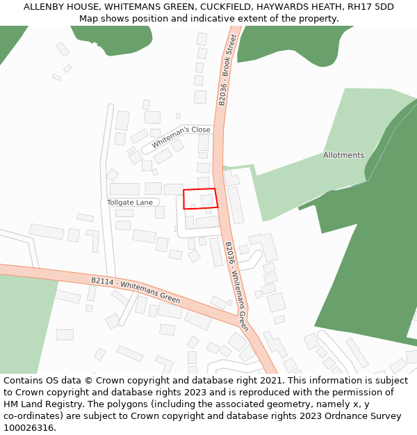 ALLENBY HOUSE, WHITEMANS GREEN, CUCKFIELD, HAYWARDS HEATH, RH17 5DD: Location map and indicative extent of plot