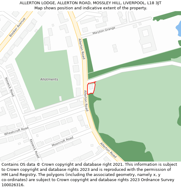 ALLERTON LODGE, ALLERTON ROAD, MOSSLEY HILL, LIVERPOOL, L18 3JT: Location map and indicative extent of plot