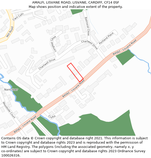 AMALFI, LISVANE ROAD, LISVANE, CARDIFF, CF14 0SF: Location map and indicative extent of plot