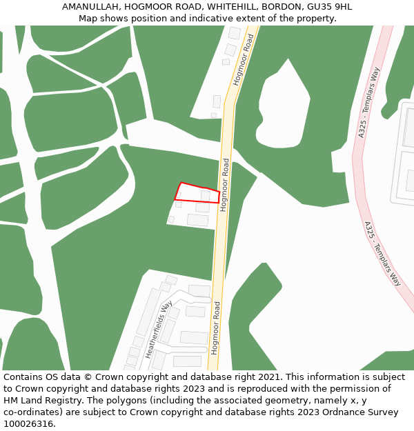 AMANULLAH, HOGMOOR ROAD, WHITEHILL, BORDON, GU35 9HL: Location map and indicative extent of plot