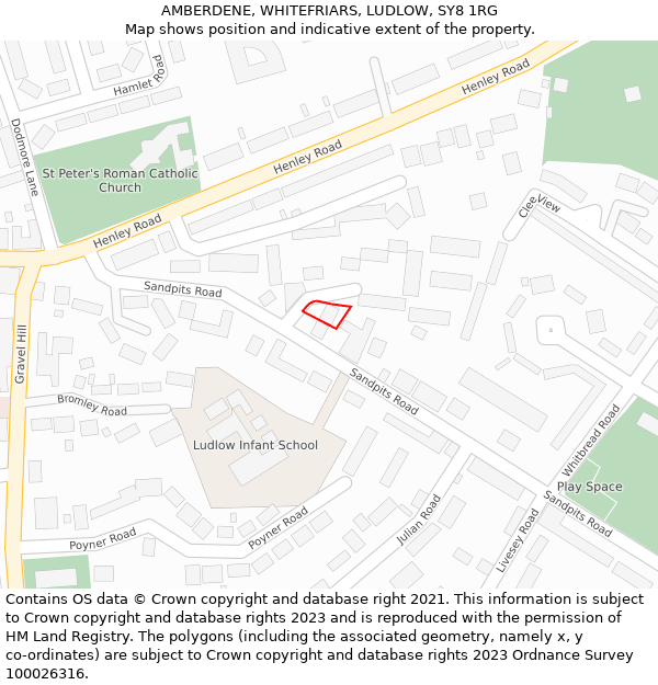 AMBERDENE, WHITEFRIARS, LUDLOW, SY8 1RG: Location map and indicative extent of plot