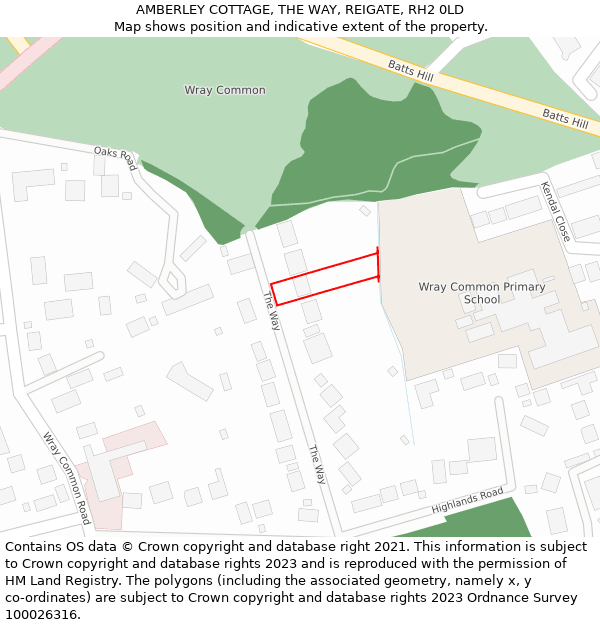 AMBERLEY COTTAGE, THE WAY, REIGATE, RH2 0LD: Location map and indicative extent of plot