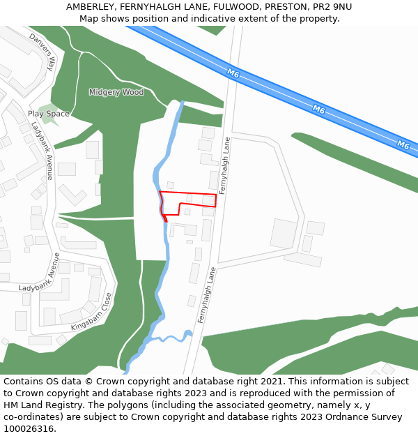 AMBERLEY, FERNYHALGH LANE, FULWOOD, PRESTON, PR2 9NU: Location map and indicative extent of plot