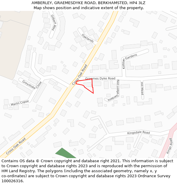 AMBERLEY, GRAEMESDYKE ROAD, BERKHAMSTED, HP4 3LZ: Location map and indicative extent of plot