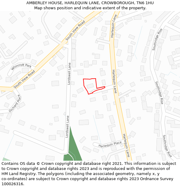 AMBERLEY HOUSE, HARLEQUIN LANE, CROWBOROUGH, TN6 1HU: Location map and indicative extent of plot
