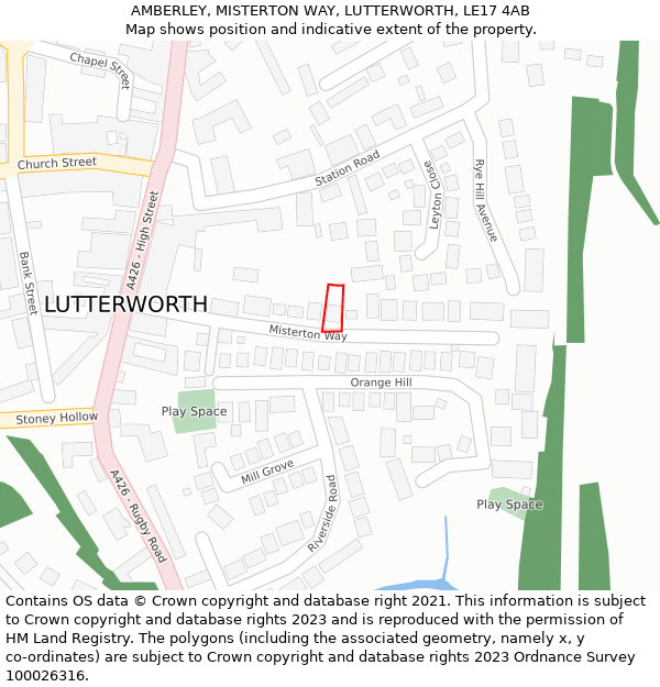 AMBERLEY, MISTERTON WAY, LUTTERWORTH, LE17 4AB: Location map and indicative extent of plot