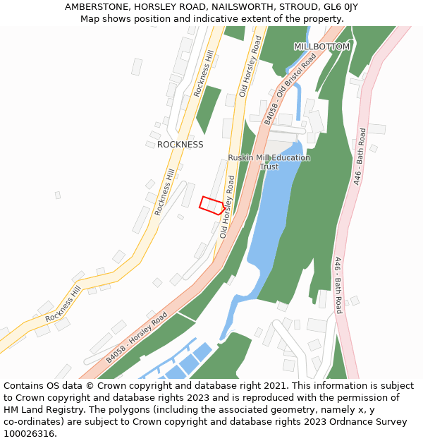 AMBERSTONE, HORSLEY ROAD, NAILSWORTH, STROUD, GL6 0JY: Location map and indicative extent of plot