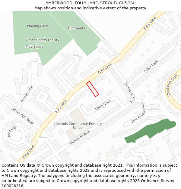 AMBERWOOD, FOLLY LANE, STROUD, GL5 1SU: Location map and indicative extent of plot