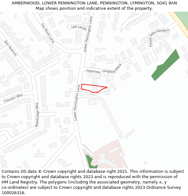 AMBERWOOD, LOWER PENNINGTON LANE, PENNINGTON, LYMINGTON, SO41 8AN: Location map and indicative extent of plot