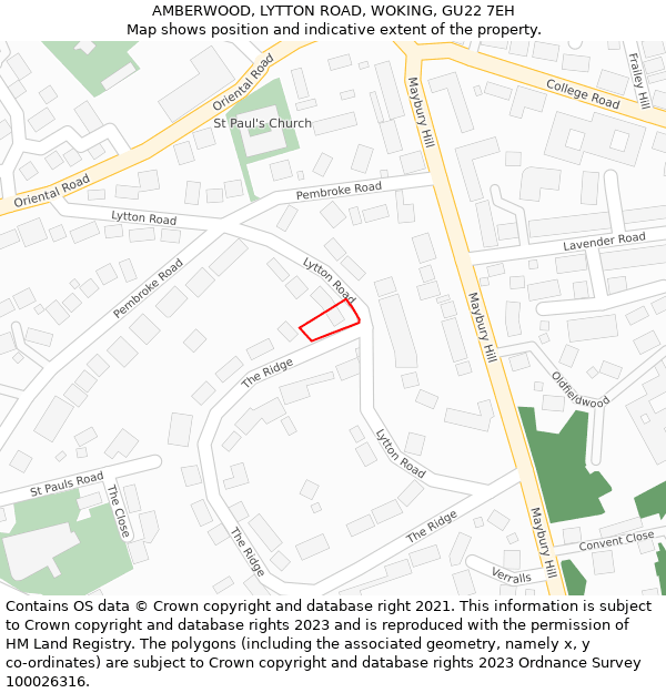 AMBERWOOD, LYTTON ROAD, WOKING, GU22 7EH: Location map and indicative extent of plot