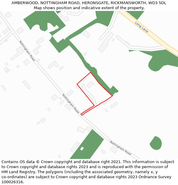 AMBERWOOD, NOTTINGHAM ROAD, HERONSGATE, RICKMANSWORTH, WD3 5DL: Location map and indicative extent of plot