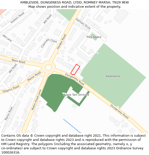 AMBLESIDE, DUNGENESS ROAD, LYDD, ROMNEY MARSH, TN29 9EW: Location map and indicative extent of plot