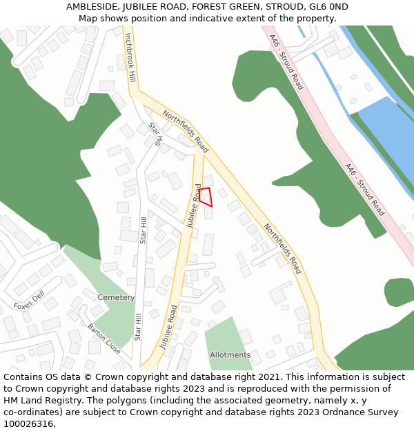 AMBLESIDE, JUBILEE ROAD, FOREST GREEN, STROUD, GL6 0ND: Location map and indicative extent of plot