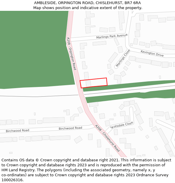 AMBLESIDE, ORPINGTON ROAD, CHISLEHURST, BR7 6RA: Location map and indicative extent of plot