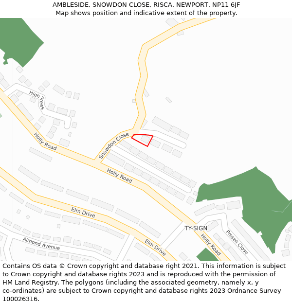 AMBLESIDE, SNOWDON CLOSE, RISCA, NEWPORT, NP11 6JF: Location map and indicative extent of plot