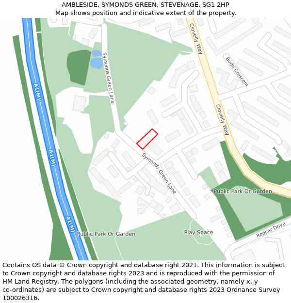 AMBLESIDE, SYMONDS GREEN, STEVENAGE, SG1 2HP: Location map and indicative extent of plot