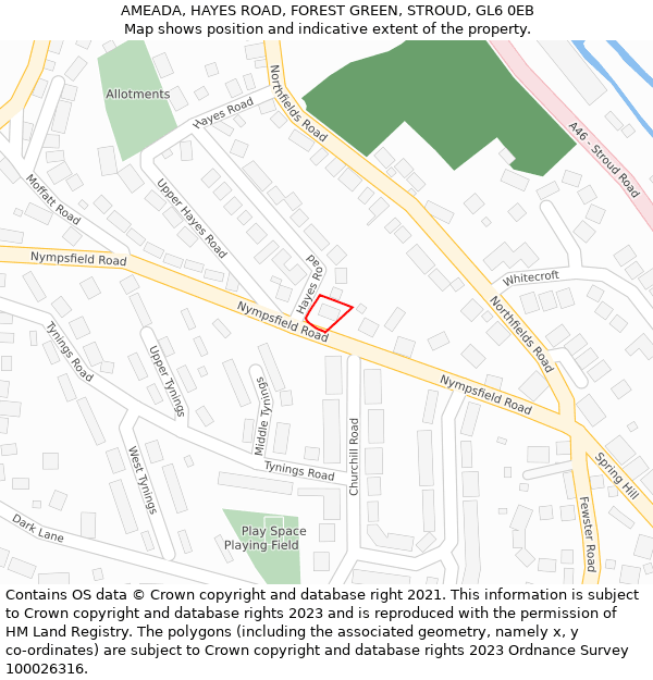 AMEADA, HAYES ROAD, FOREST GREEN, STROUD, GL6 0EB: Location map and indicative extent of plot