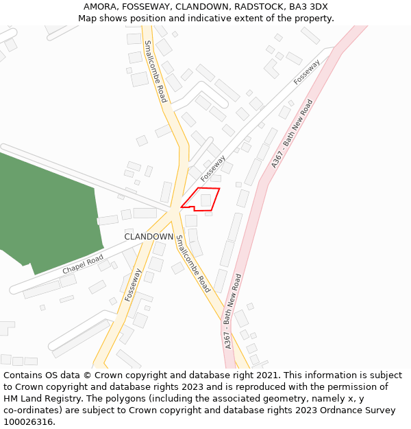 AMORA, FOSSEWAY, CLANDOWN, RADSTOCK, BA3 3DX: Location map and indicative extent of plot