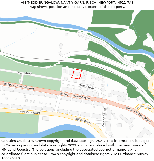 AMYNEDD BUNGALOW, NANT Y GARN, RISCA, NEWPORT, NP11 7AS: Location map and indicative extent of plot