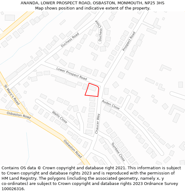 ANANDA, LOWER PROSPECT ROAD, OSBASTON, MONMOUTH, NP25 3HS: Location map and indicative extent of plot