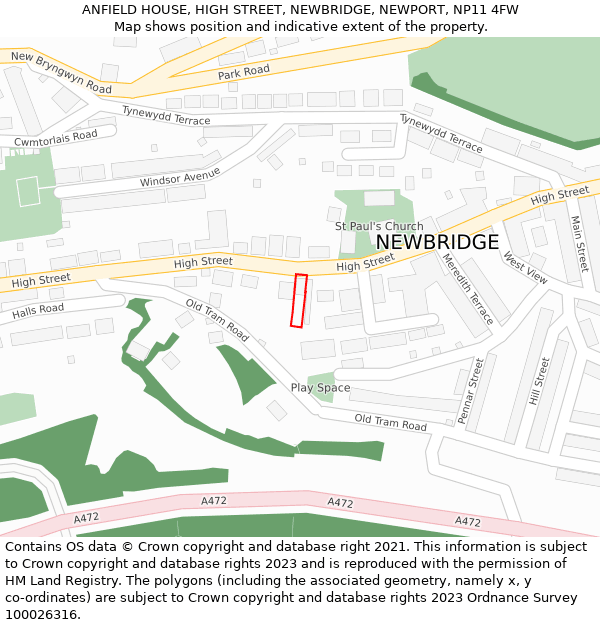 ANFIELD HOUSE, HIGH STREET, NEWBRIDGE, NEWPORT, NP11 4FW: Location map and indicative extent of plot