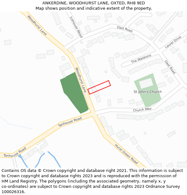 ANKERDINE, WOODHURST LANE, OXTED, RH8 9ED: Location map and indicative extent of plot
